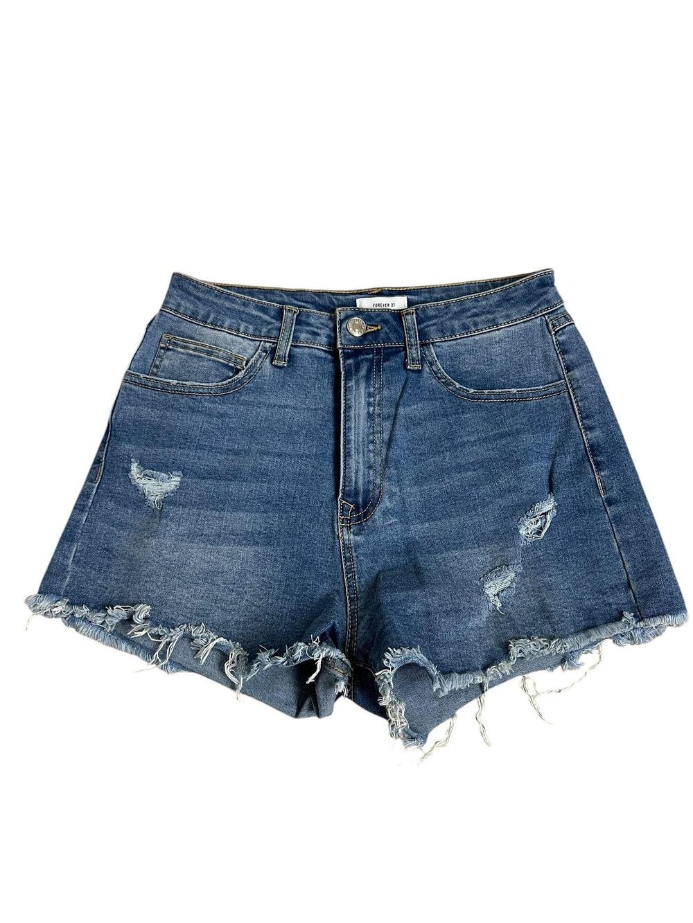 Forever 21 Denim Cutoff Shorts Womens 28 Blue Distressed Frayed Raw Hem